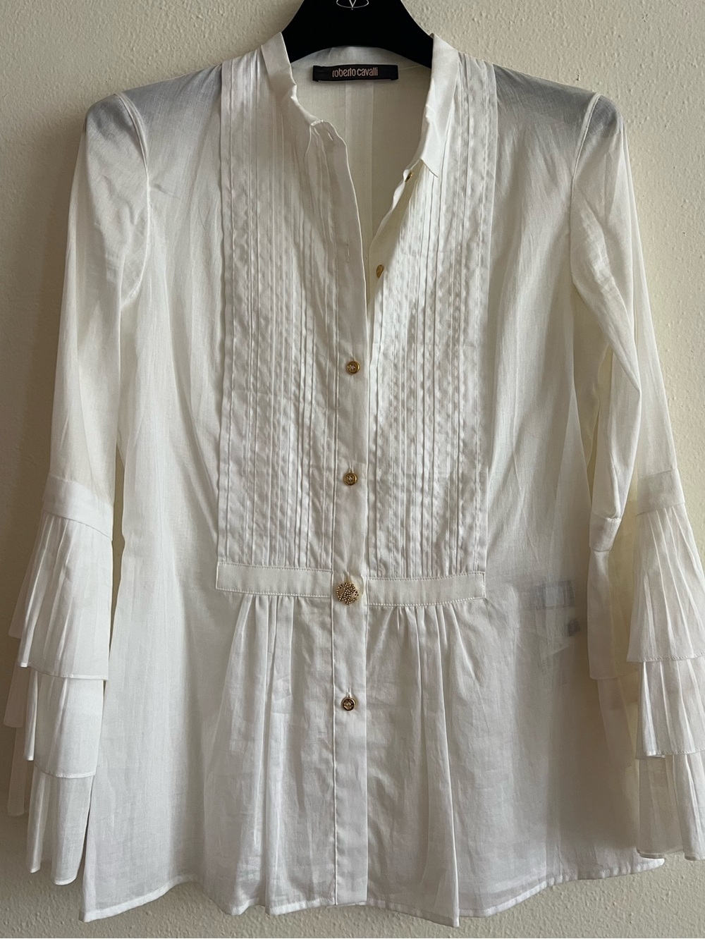 Roberto Cavalli Italy Size 38 white Blouse Gorgeous Design Cotton